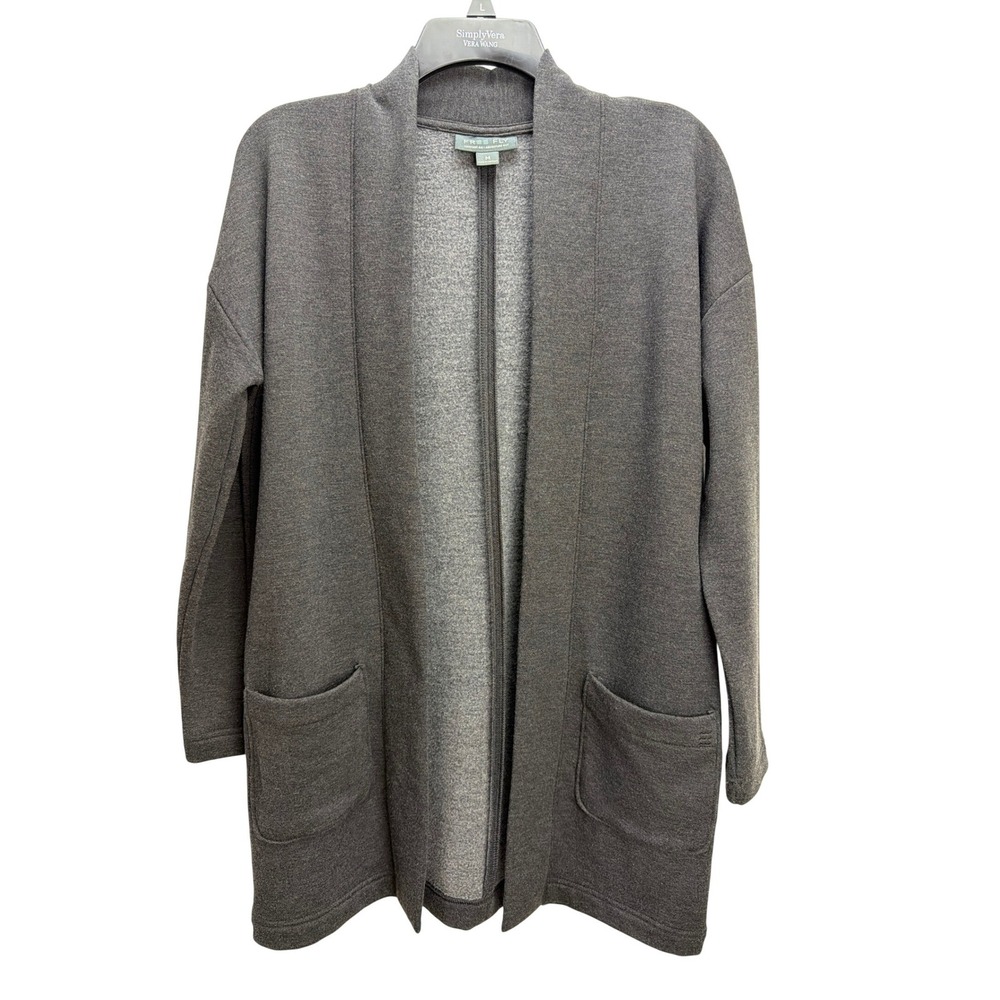Free Fly Gray Bamboo Blend Open Thermal Fleece Cardigan M Pockets Basic Staple